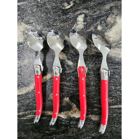 Laguiole by Flying Colors Red Curved Handle Tea Spoons 6.25" Replacement 1 Flaw - Picture 2 of 2